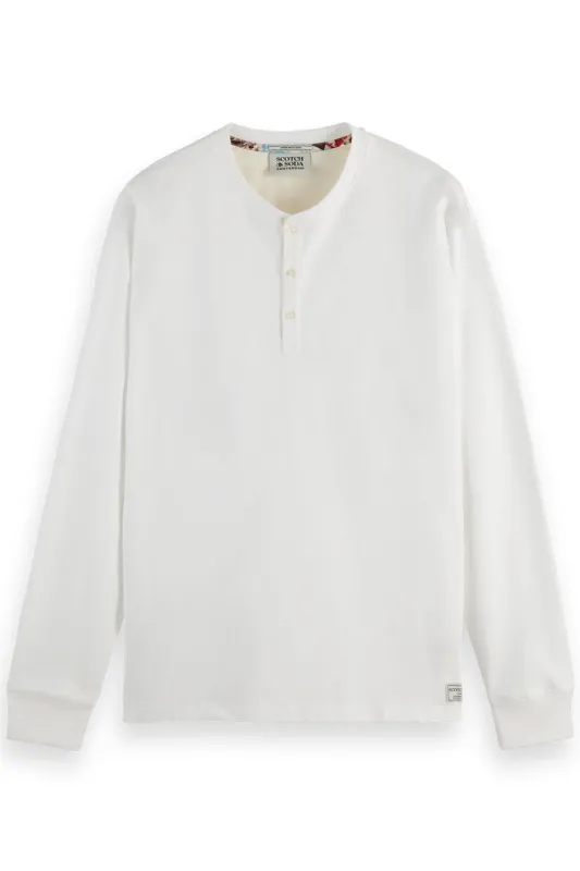 SLUB HENLEY LS Bright White sold by REVOLVR Menswear