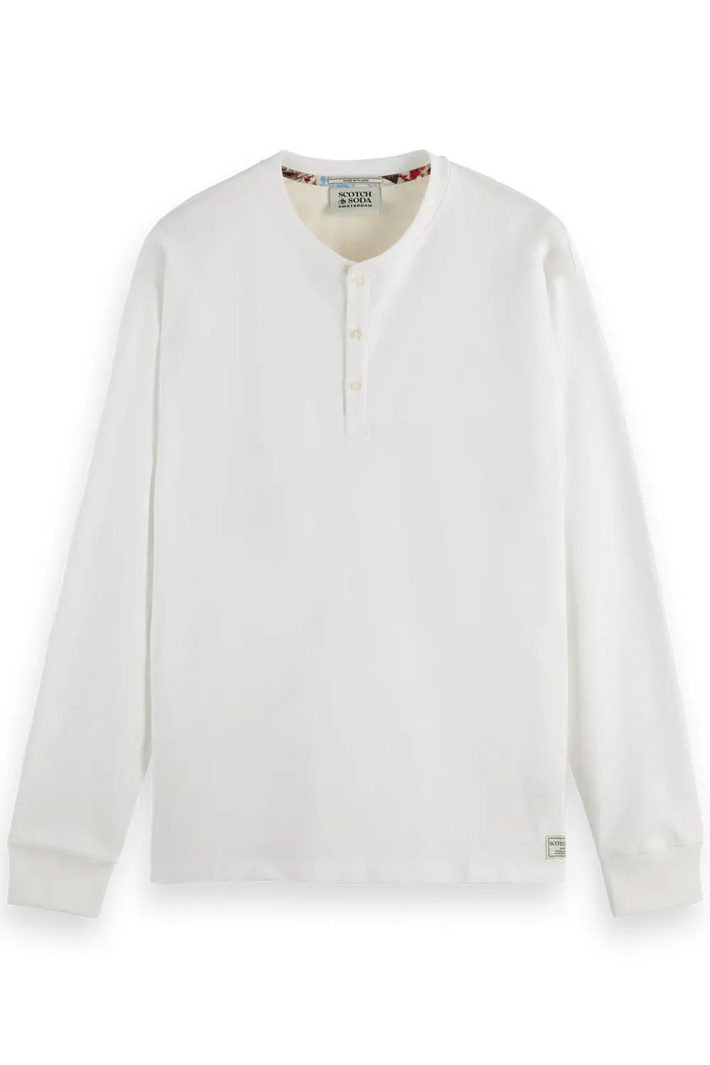 SLUB HENLEY LS Bright White sold by REVOLVR Menswear