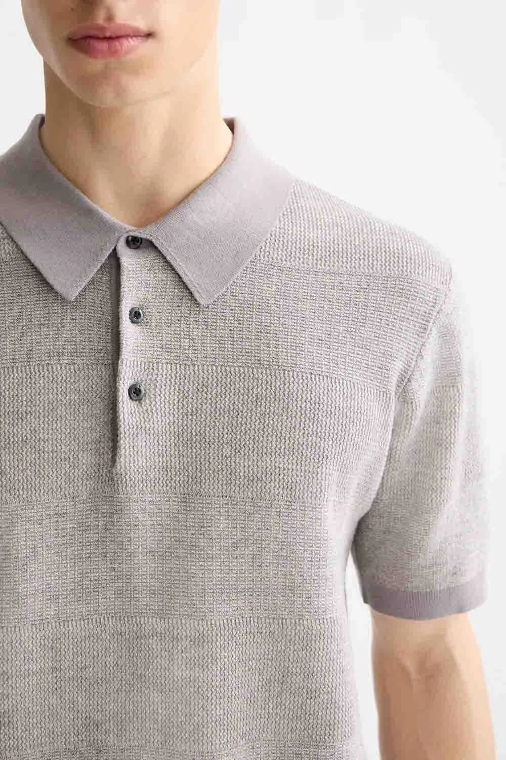 KNITTED STRIPE POLO Grey Melange sold by REVOLVR Menswear product image thumbnail 5