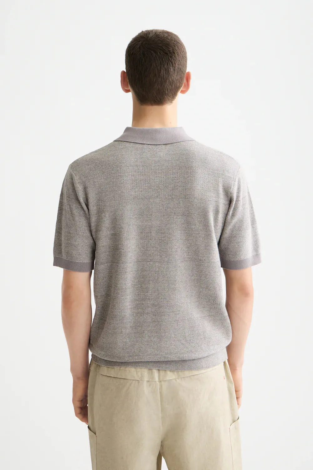 KNITTED STRIPE POLO Grey Melange sold by REVOLVR Menswear product image thumbnail 3
