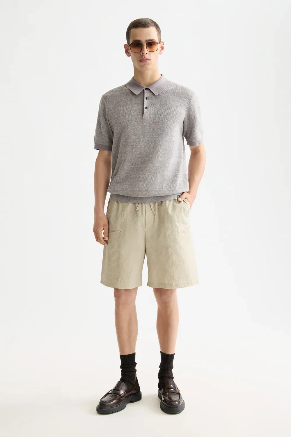 KNITTED STRIPE POLO Grey Melange sold by REVOLVR Menswear product image thumbnail 4