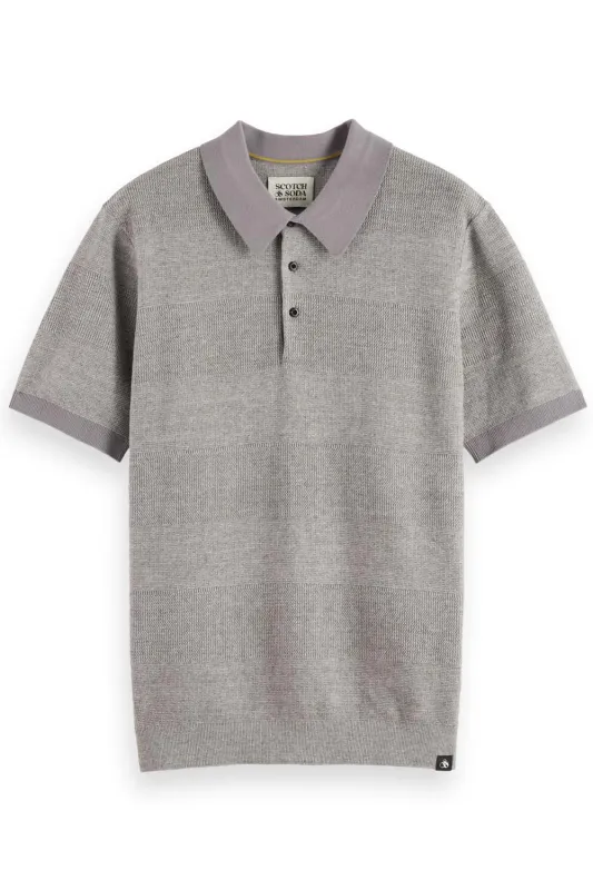 KNITTED STRIPE POLO Grey Melange sold by REVOLVR Menswear