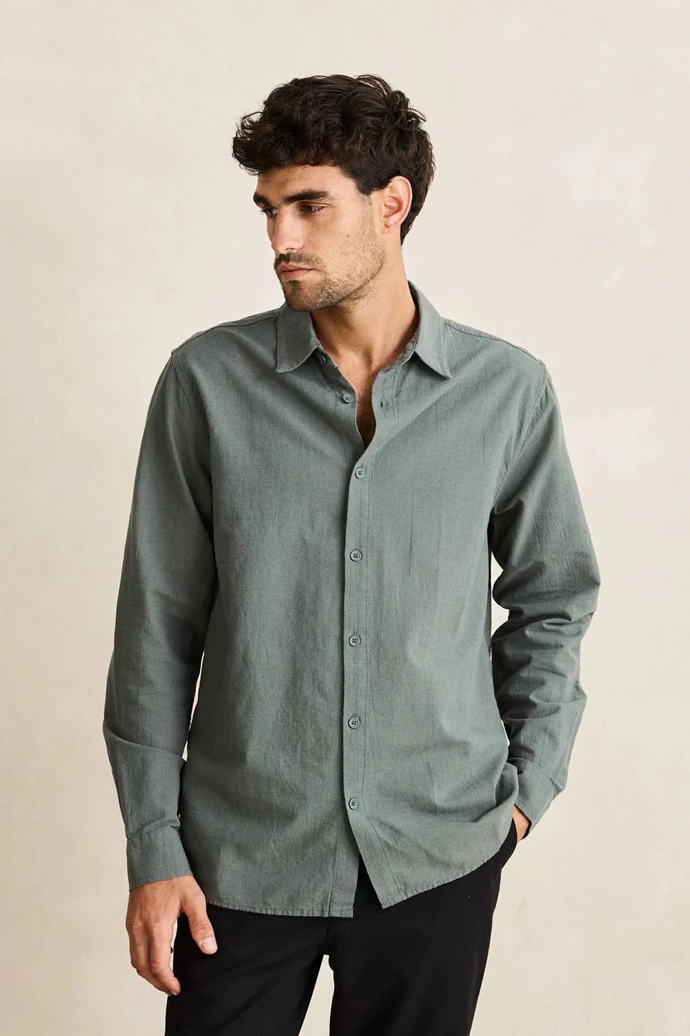 CLASSIC LINEN LS SHIRT Silver Pine sold by REVOLVR Menswear product image thumbnail 3