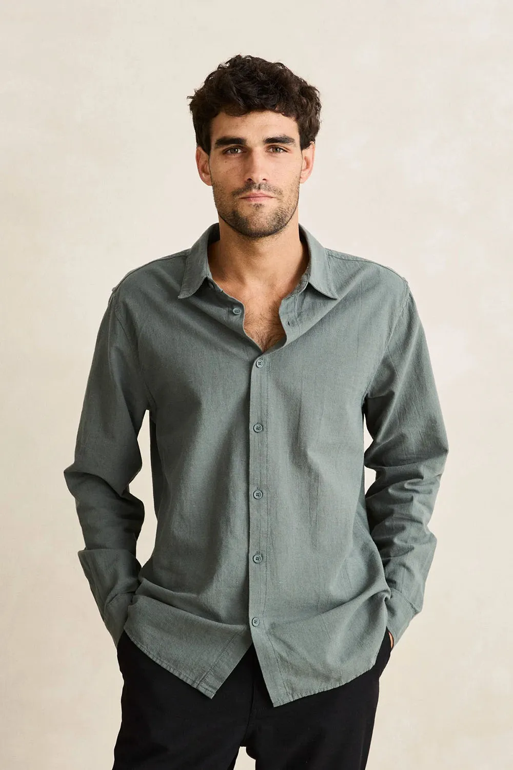 CLASSIC LINEN LS SHIRT Silver Pine sold by REVOLVR Menswear product image thumbnail 2
