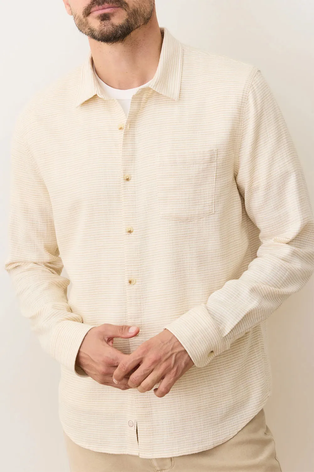 STRETCH SELVAGE SHIRT Natural Stripe sold by REVOLVR Menswear product image thumbnail 4