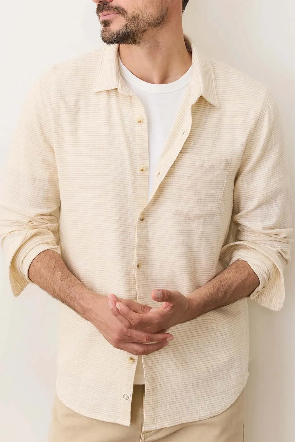 STRETCH SELVAGE SHIRT Natural Stripe sold by REVOLVR Menswear product image thumbnail 2