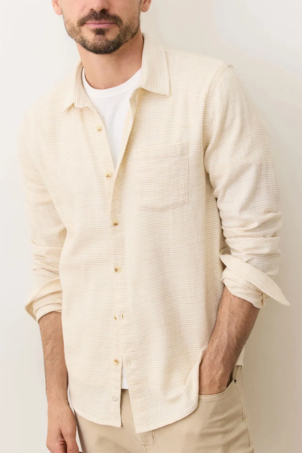 STRETCH SELVAGE SHIRT Natural Stripe sold by REVOLVR Menswear product image thumbnail 3