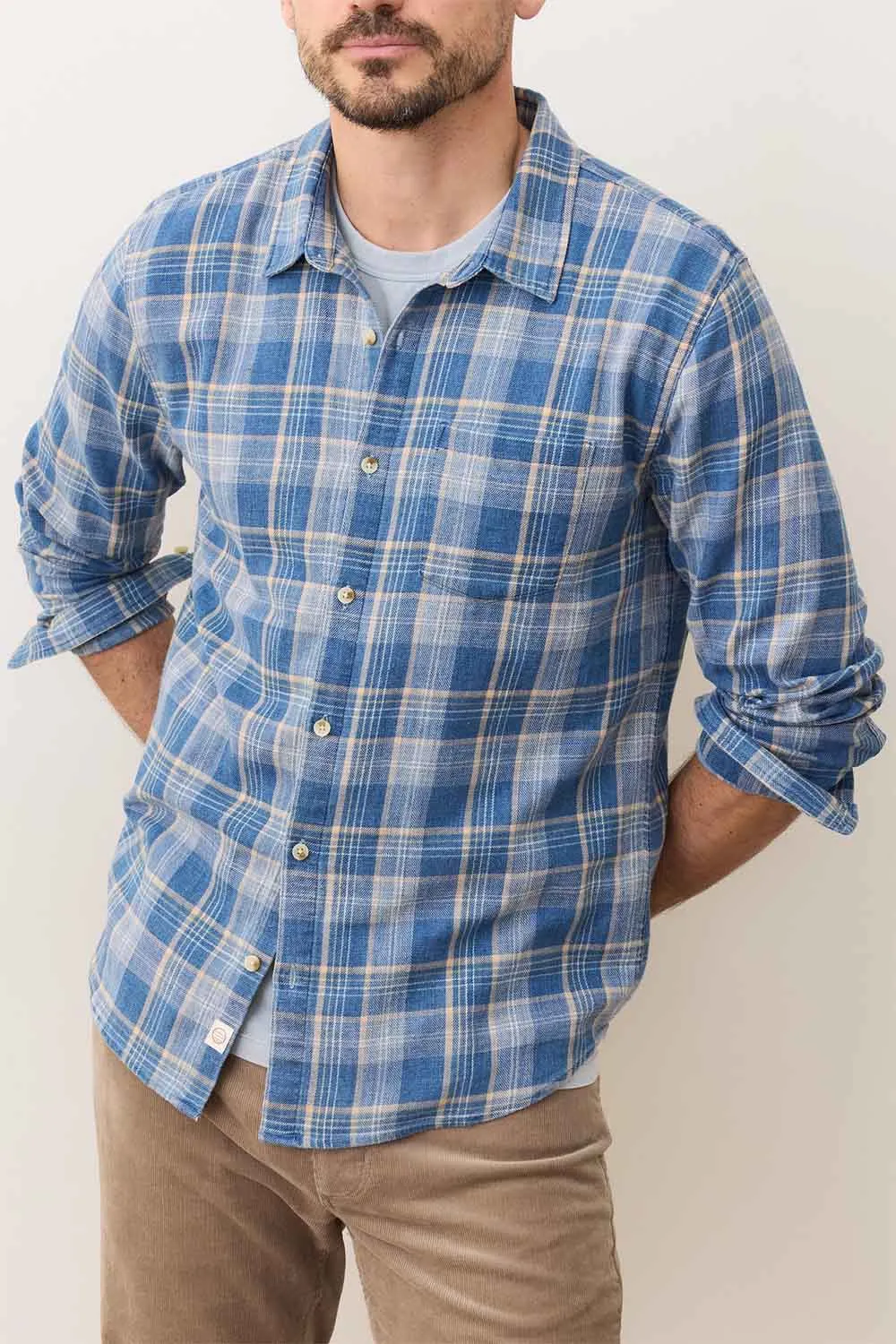 STRETCH SELVAGE SHIRT Blue Indigo Plaid sold by REVOLVR Menswear product image thumbnail 4