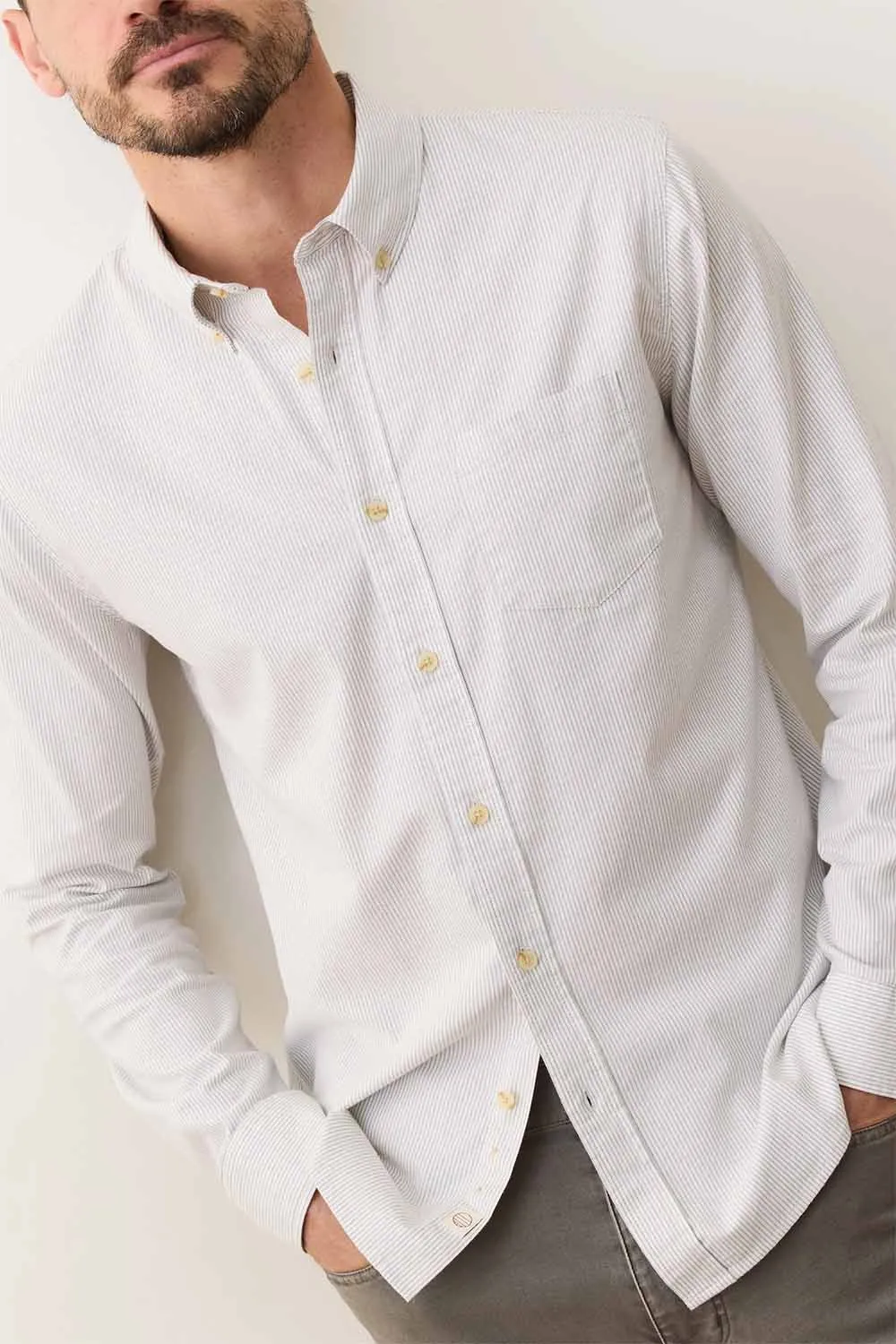 CALIFORNIA OXFORD SHIRT Grey/White Stripe sold by REVOLVR Menswear product image thumbnail 3