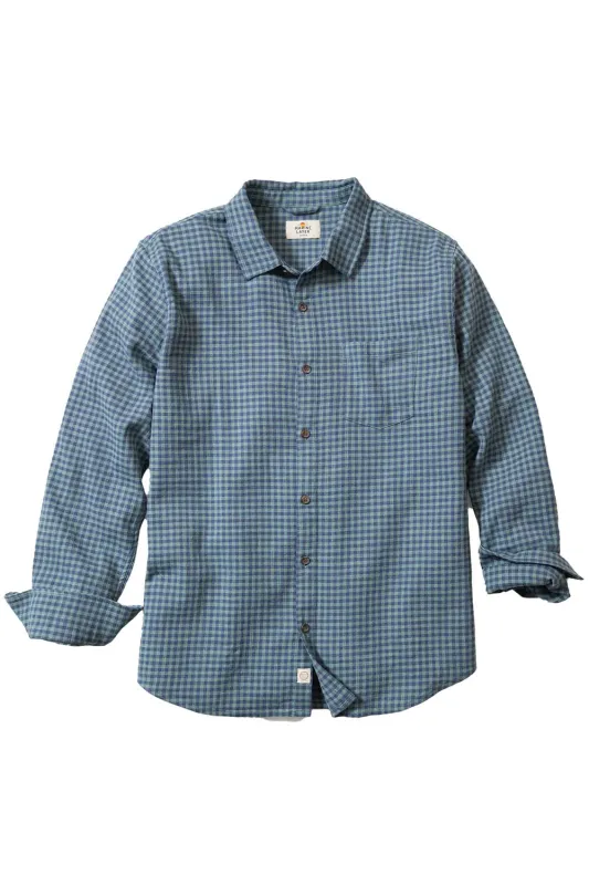 STRETCH SELVAGE SHIRT Green/Navy Gingham sold by REVOLVR Menswear