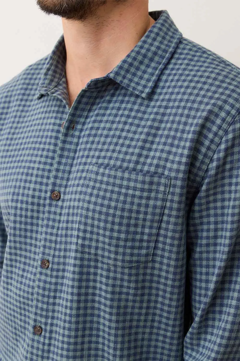 STRETCH SELVAGE SHIRT Green/Navy Gingham sold by REVOLVR Menswear product image thumbnail 5
