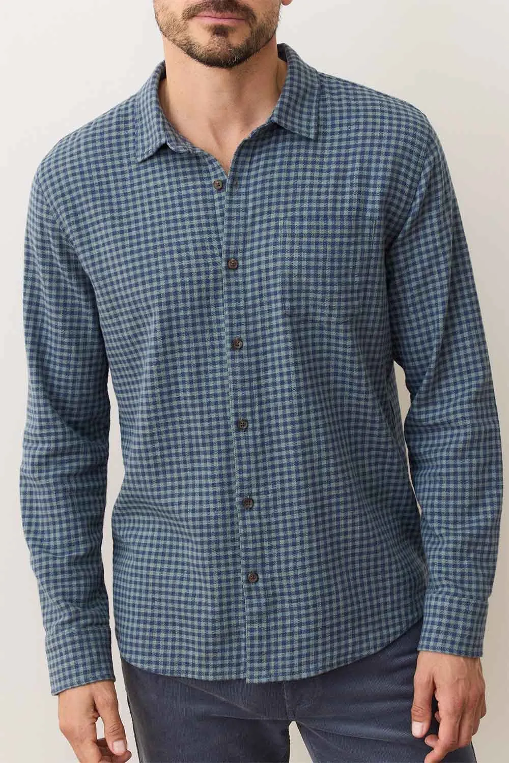 STRETCH SELVAGE SHIRT Green/Navy Gingham sold by REVOLVR Menswear product image thumbnail 2