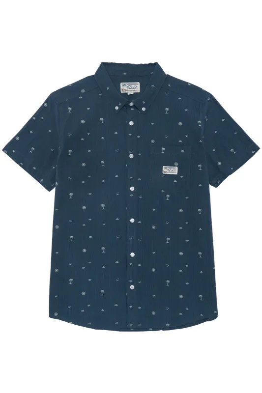 EXOTICA SEERSUCKER SS Garage Blue sold by REVOLVR Menswear