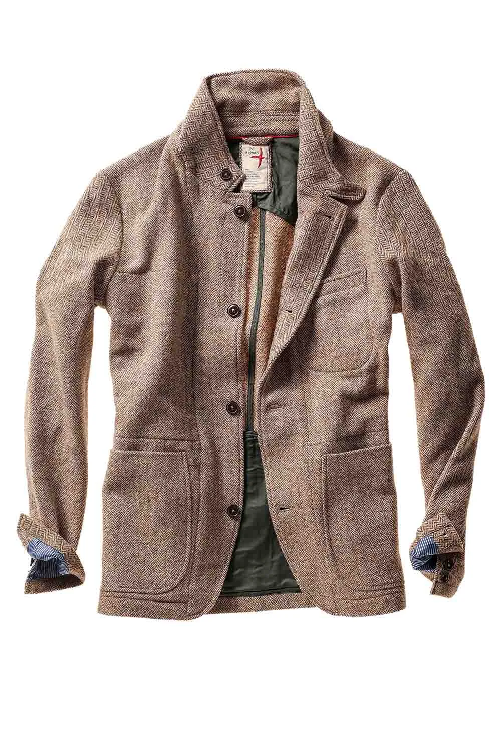 HERITAGE TRAP BLAZER Ash Brown Herringbone sold by REVOLVR Menswear