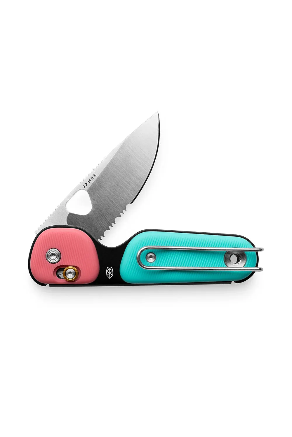 THE REDSTONE KNIFE Coral/Turquoise/Serrated sold by REVOLVR Menswear