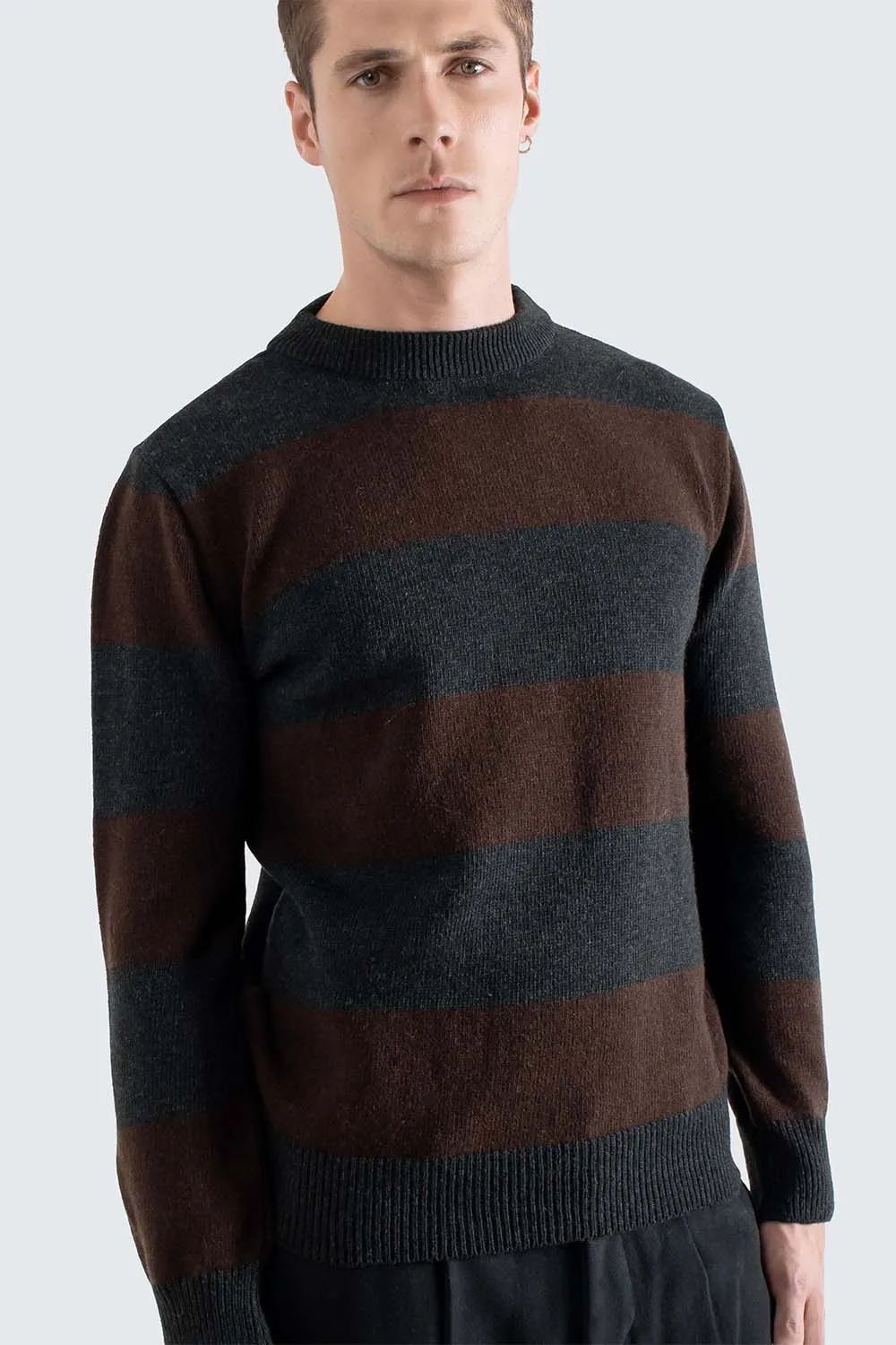 COMBIN STRIPED KNIT Grey/Brown sold by REVOLVR Menswear product image thumbnail 2