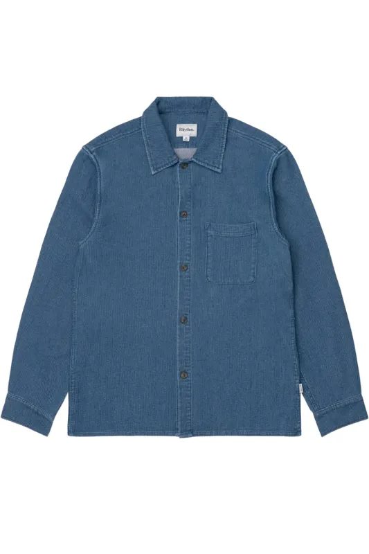 TEXTURED WALE LS SHIRT Washed Indigo sold by REVOLVR Menswear