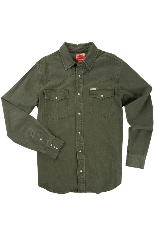 WYATT PEARL SNAP SHIRT Faded Olive sold by REVOLVR Menswear