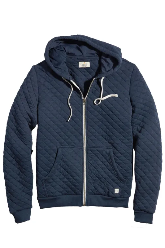 CORBET QUILTED FULL ZIP HOODIE Navy sold by REVOLVR Menswear