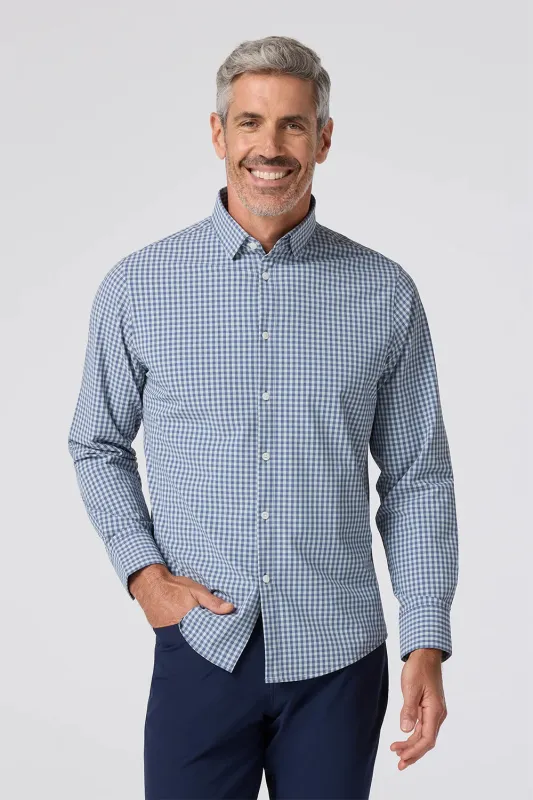 LEEWARD LS Aluminum Crew Gingham sold by REVOLVR Menswear