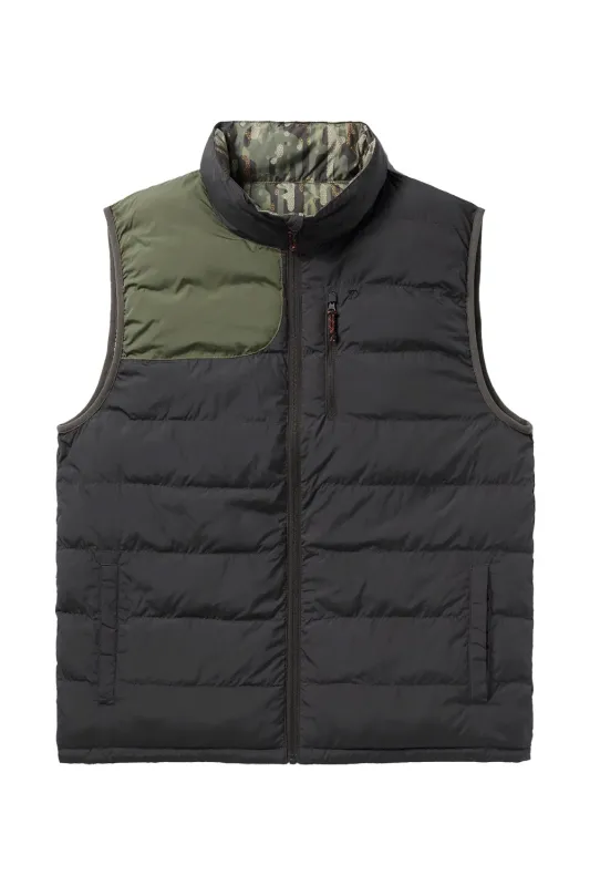DRYDOWN REVERSIBLE VEST Raven/Woodland sold by REVOLVR Menswear