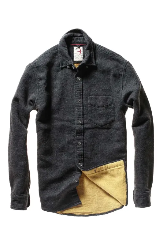 CHAMOIS-LINED FLANNEL Charcoal Herringbone sold by REVOLVR Menswear