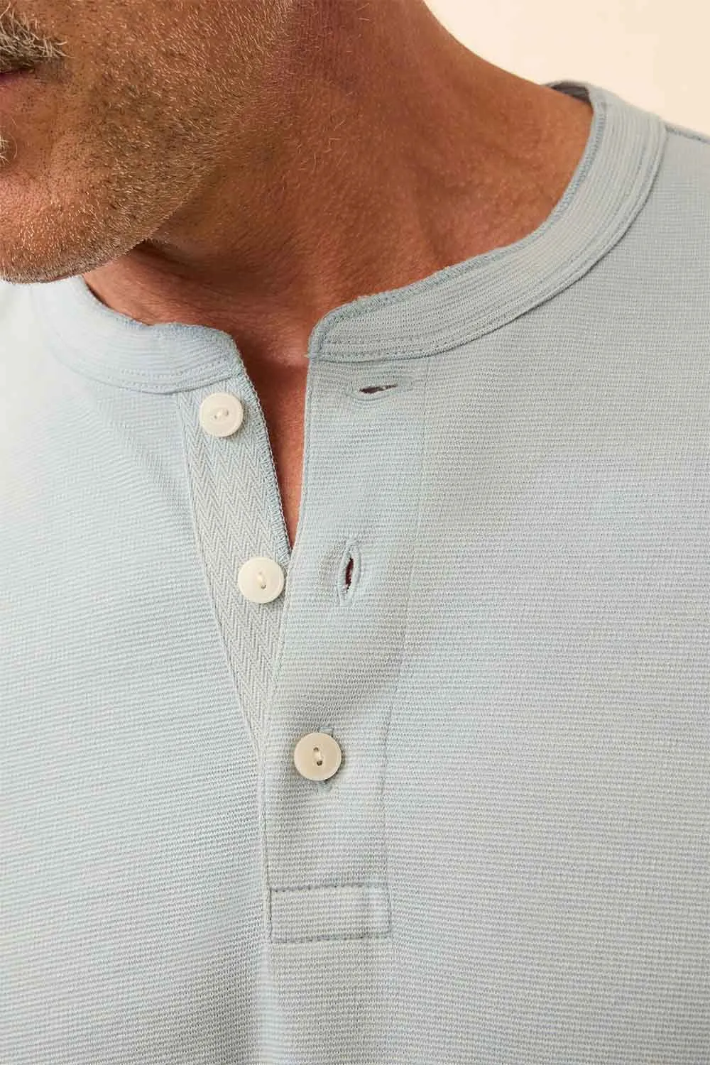 LS WAFFLE HENLEY Alaskan Blue sold by REVOLVR Menswear product image thumbnail 3