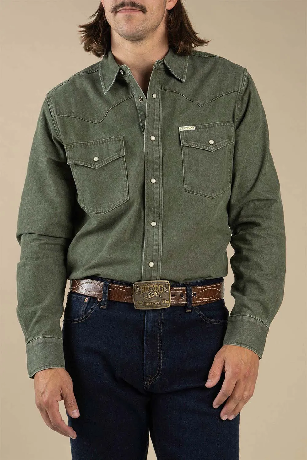 WYATT PEARL SNAP SHIRT Faded Olive sold by REVOLVR Menswear product image thumbnail 2