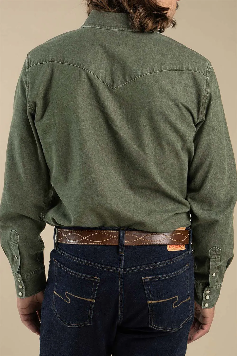 WYATT PEARL SNAP SHIRT Faded Olive sold by REVOLVR Menswear product image thumbnail 3