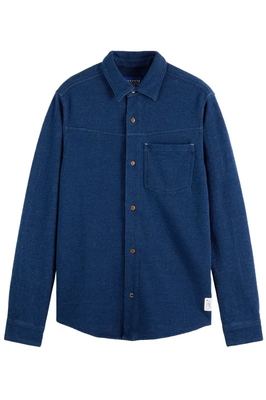 WASHED TEXTURED JERSEY SHIRT Indigo sold by REVOLVR Menswear