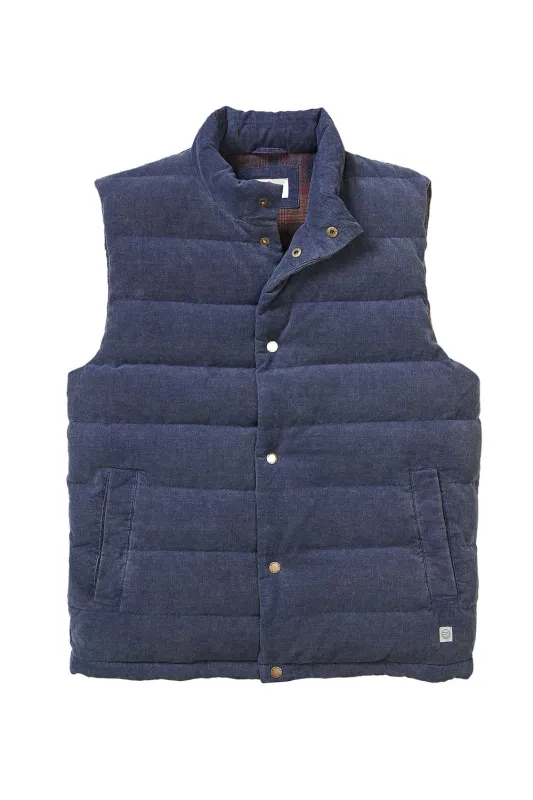 PALISADES CORD PUFFER VEST Washed Indigo sold by REVOLVR Menswear