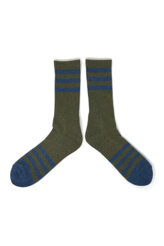 HEATHER STRIPES SOCKS Olive/Navy made by REVOLVR Menswear