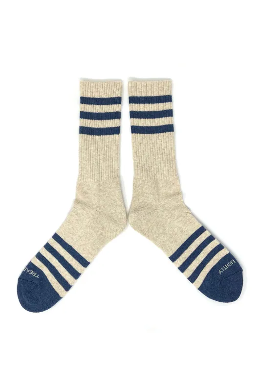 HEATHER STRIPES SOCKS Cream/Navy made by REVOLVR Menswear