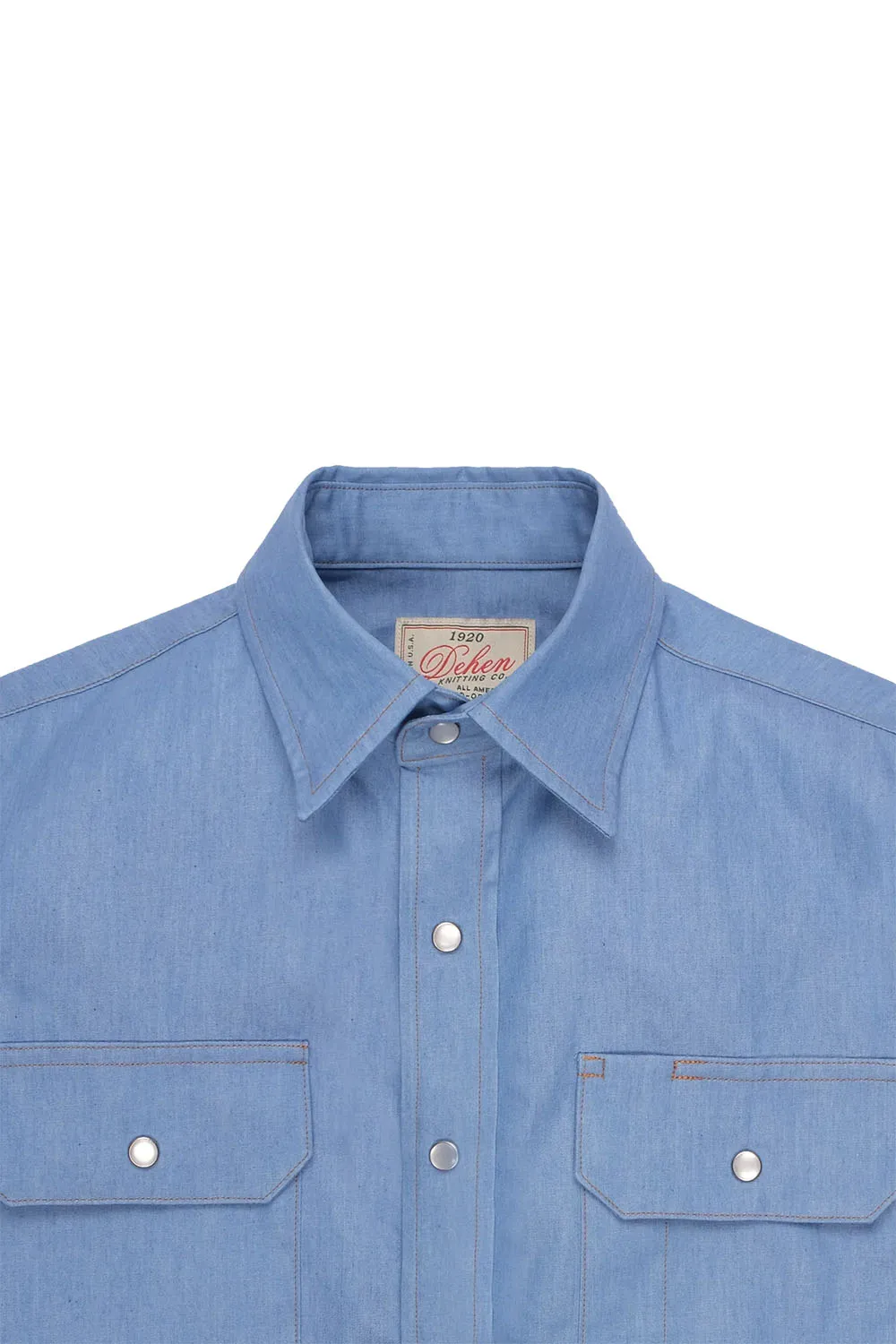 DROVER SS SHIRT Light Indigo Chambray sold by REVOLVR Menswear product image thumbnail 2