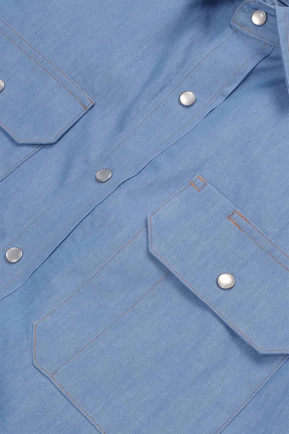 DROVER SS SHIRT Light Indigo Chambray sold by REVOLVR Menswear product image thumbnail 3