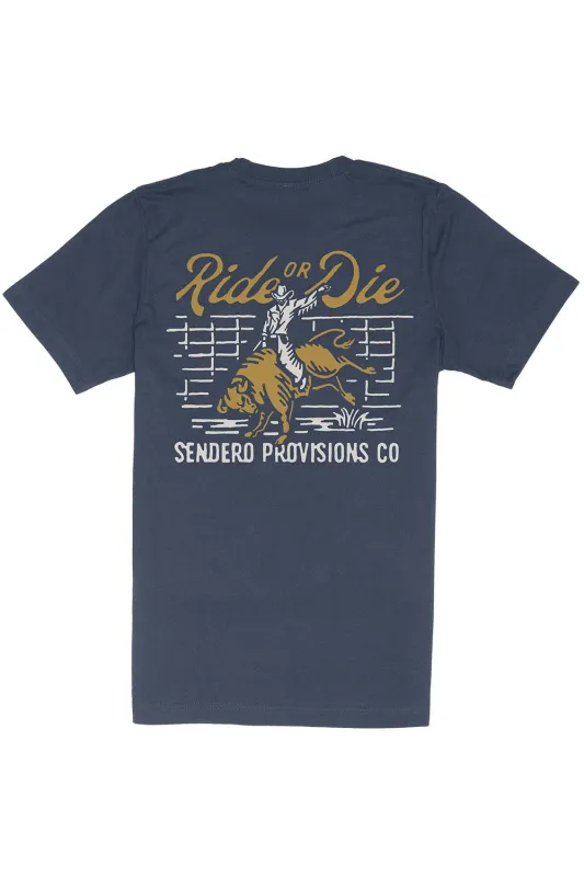 RIDE OR DIE T-SHIRT Navy sold by REVOLVR Menswear