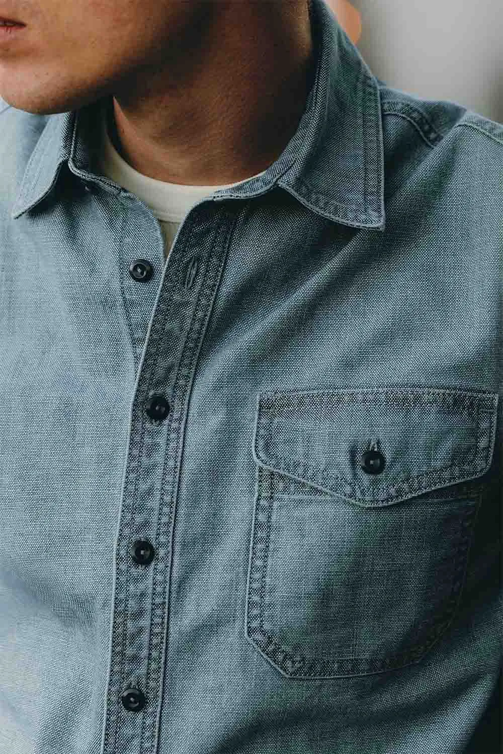 THE CADET SHIRT in Washed Indigo Oxford sold by REVOLVR Menswear product image thumbnail 3
