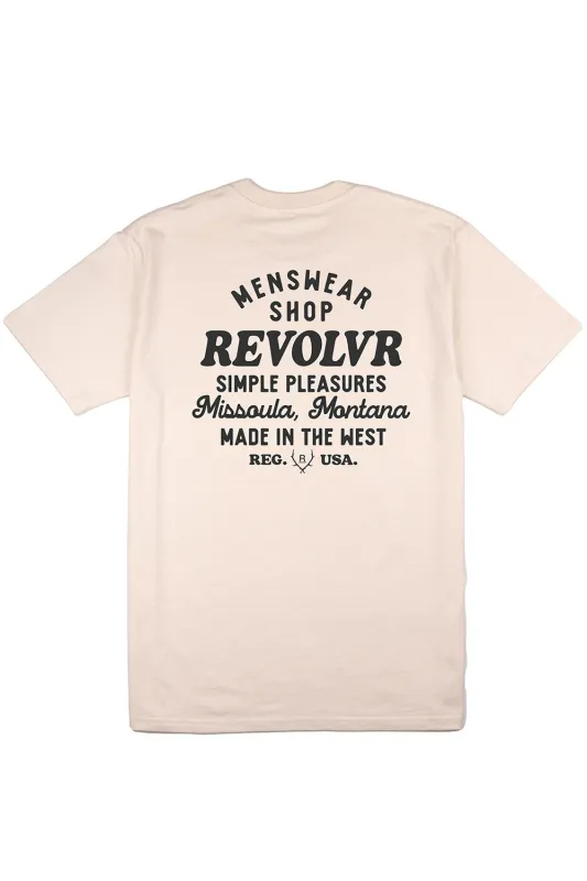 MISSOULA SHOP TEE Ecru/Charcoal sold by REVOLVR Menswear