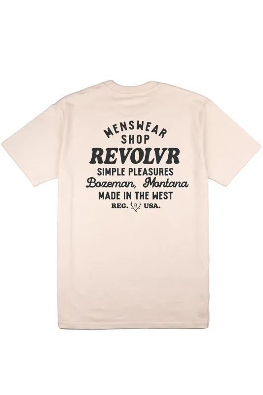 BOZEMAN SHOP TEE Ecru/Charcoal sold by REVOLVR Menswear