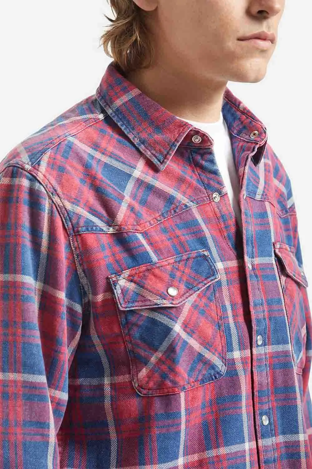 WAYLON LW OVERSHIRT Denim Plaid sold by REVOLVR Menswear product image thumbnail 5