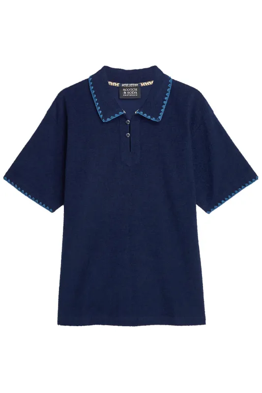 JACQUARD TOWELLING POLO Pageant Blue sold by REVOLVR Menswear
