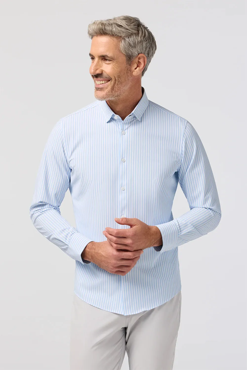 LEEWARD LS Cloud Blue Bengal Stripe sold by REVOLVR Menswear