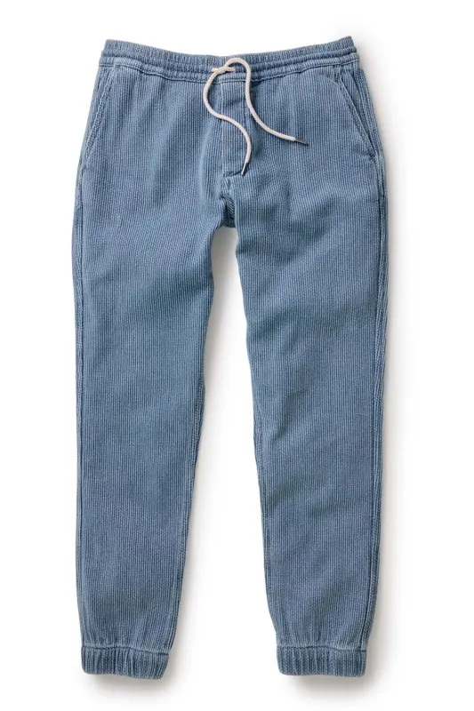 THE APRES PANT Washed Indigo Sashiko sold by REVOLVR Menswear