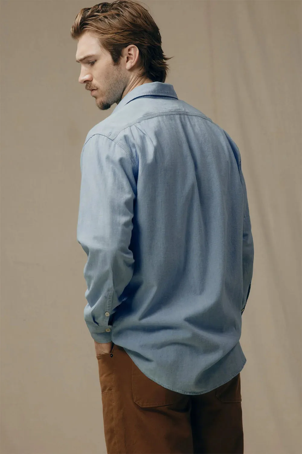 CHAMBRAY CPO SHIRT Light Indigo sold by REVOLVR Menswear product image thumbnail 4