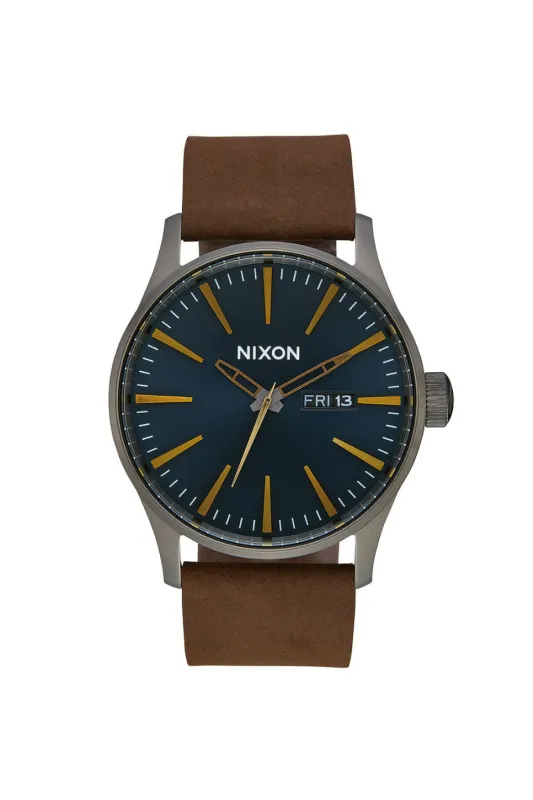 SENTRY LEATHER WATCH - GUNMETAL/INDIGO/BROWN sold by REVOLVR Menswear