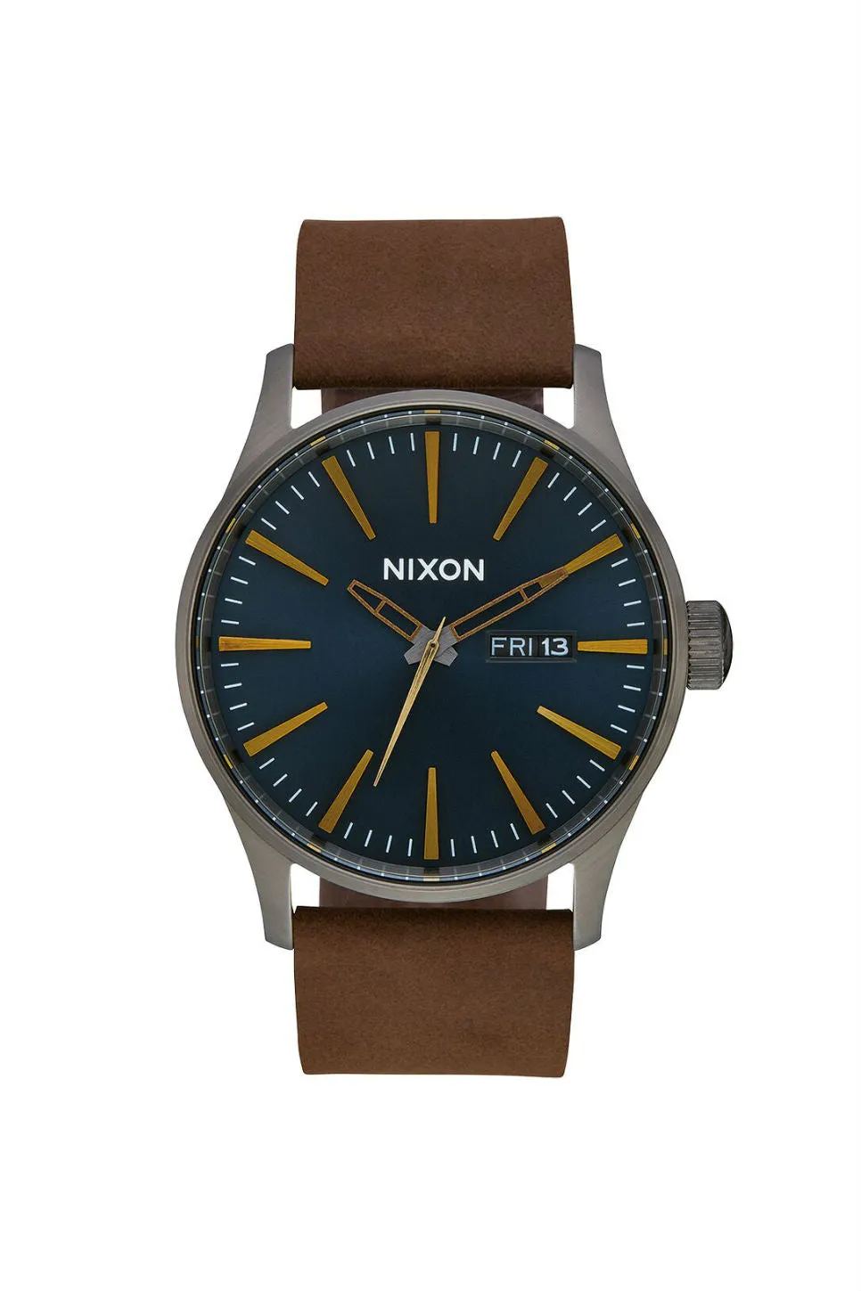 SENTRY LEATHER WATCH - GUNMETAL/INDIGO/BROWN sold by REVOLVR Menswear