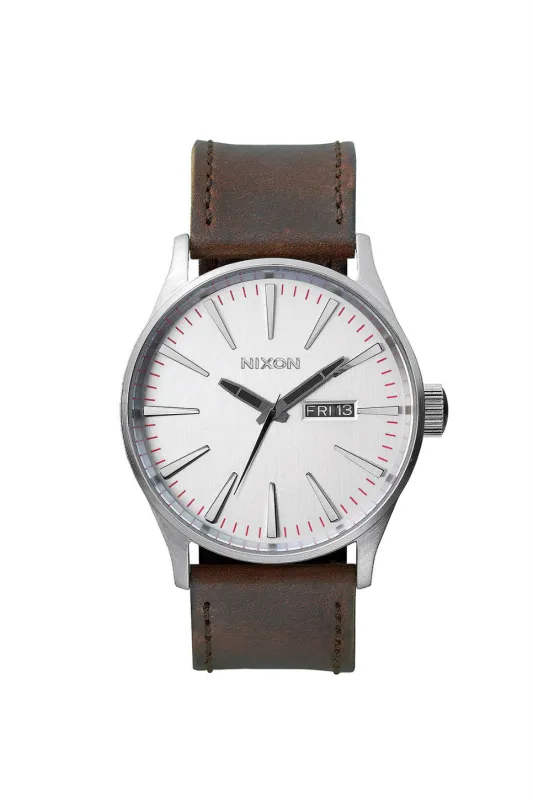SENTRY LEATHER WATCH - SILVER/BROWN sold by REVOLVR Menswear