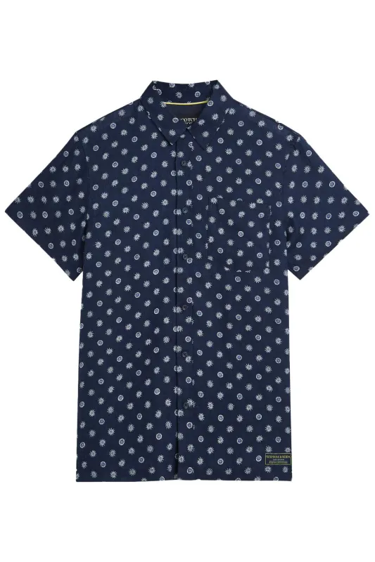 PRINTED LINEN SS Foulard Dress Blues sold by REVOLVR Menswear