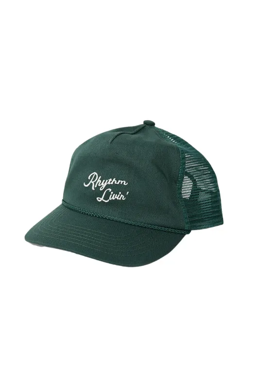 SCRIPT TRUCKER CAP Green made by Rhythm.