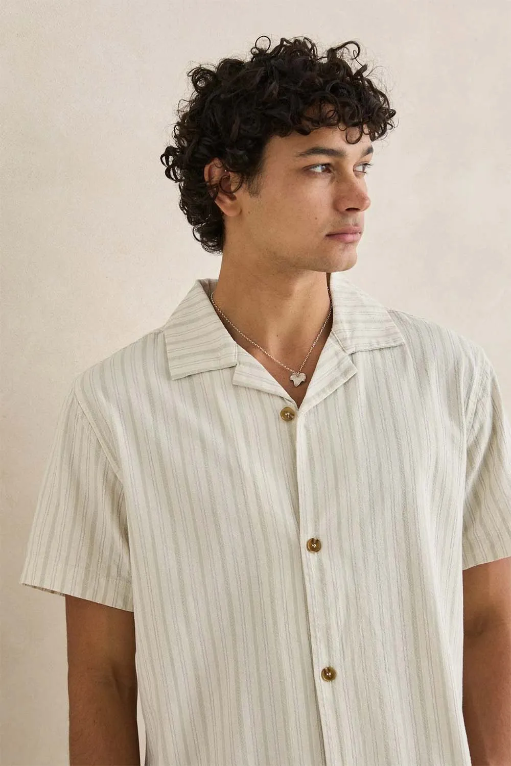 VACATION STRIPE SS SHIRT Natural sold by REVOLVR Menswear product image thumbnail 5